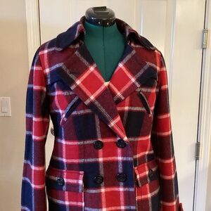 American Eagle Outfitters Plaid Peacoat Wool Blend Size M Lined